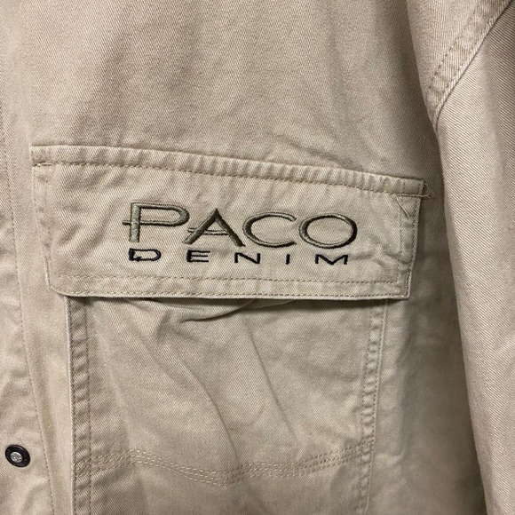 PACO Denim Mens XL Button Up Shirt Beige Long Sleeve Cotton Workwear Casual - Picture 5 of 9
